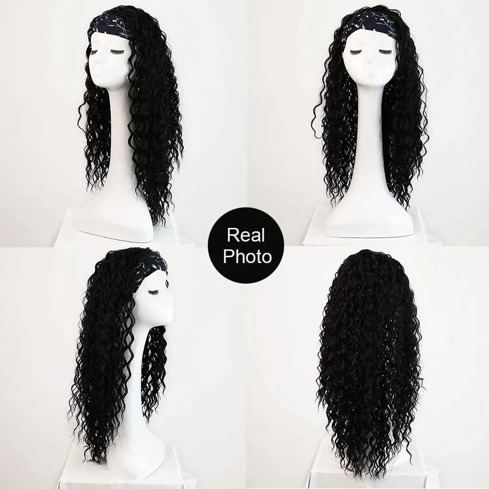 Peruca Sintética Cacheada com Faixa de Cabelo Longa e Natural  –  Afro Ondas Profundas