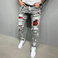 Linda calça jeans skin rasgado preto e cinza