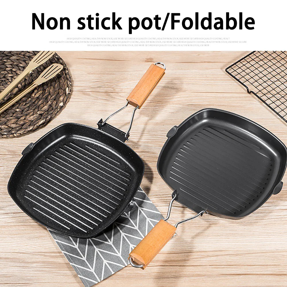Frigideira Durável Antiaderente Grelhador com Alça Dobrável Portátil