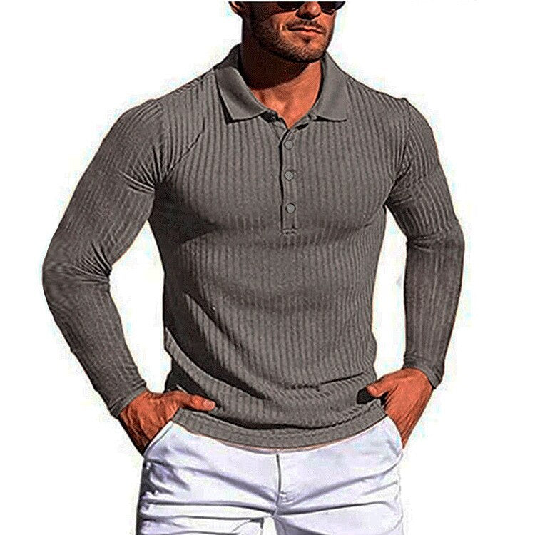 Camisa confortável masculina de mangas compridas, top elástico alto.