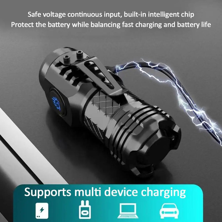 Lançamento - Nova Mini lanterna led de três olhos, luz forte, recarregável, portátil, iluminação extrema, longo alcance com poderosas luzes flash