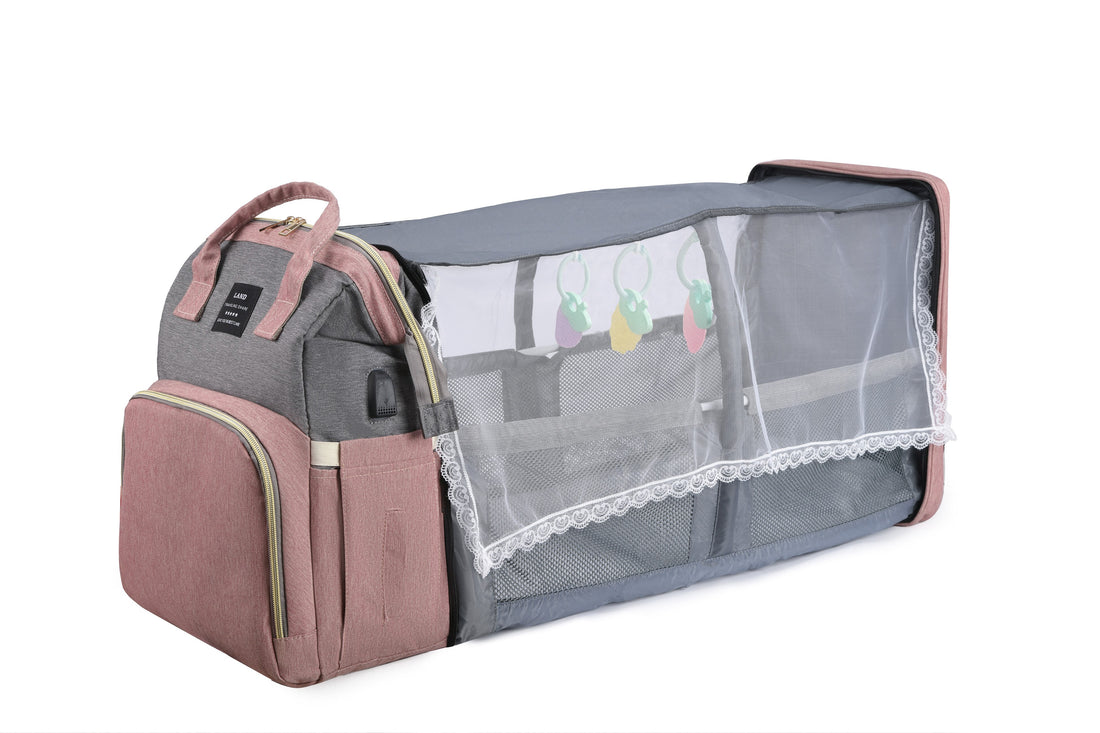 Bolsas de fraldas e Mini berço para mamãe bebê mochila trocador de sombra rede mosquiteira carregamento USB carrinho de bebê bolso para pendurar brinquedos grátis