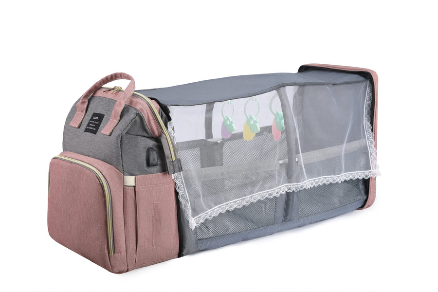 Bolsas de fraldas e Mini berço para mamãe bebê mochila trocador de sombra rede mosquiteira carregamento USB carrinho de bebê bolso para pendurar brinquedos grátis