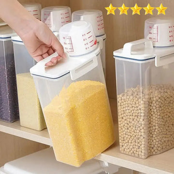 【Vendas quentes】Recipiente de Armazenamento de Alimentos com Copo Medidor, Cozinha À Prova de Umidade e À Prova de Insetos À Prova de Poeira