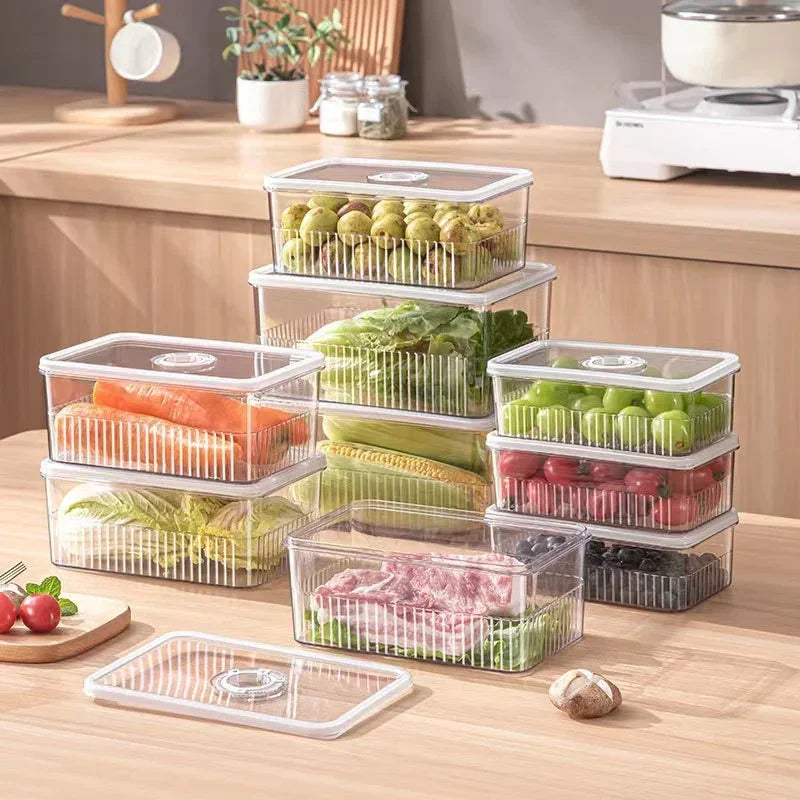 Organizador de geladeira transparente de alimentos Cestas de frutas e vegetais frescos