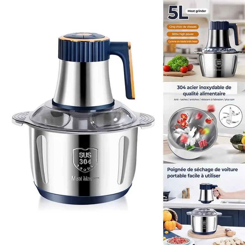 Moedor elétrico de aço inoxidável de carne, picador, triturador de vegetais, fatiadora, misturador doméstico, processadores de alimentos