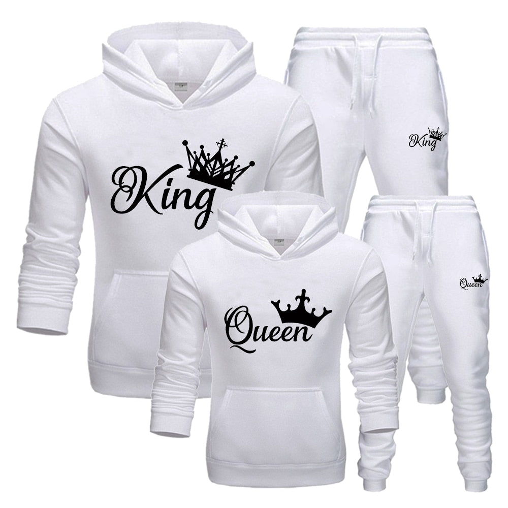 Conjunto esportivo com capuz estampada em duas peças unissex.