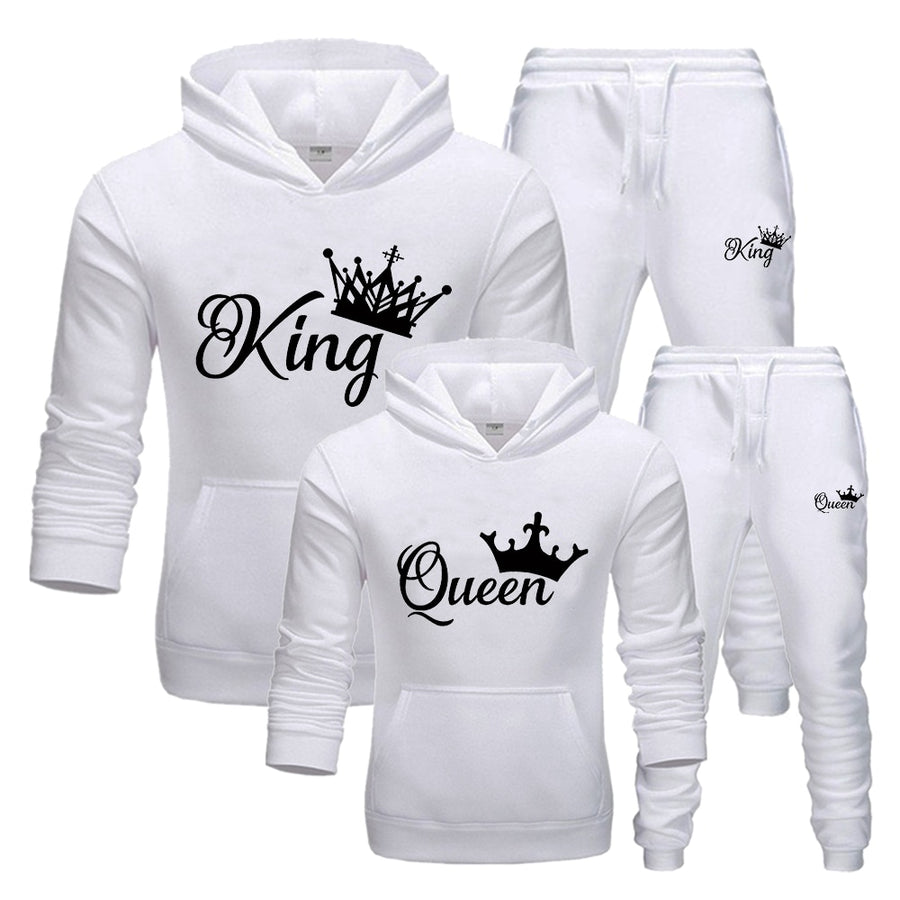 Conjunto esportivo com capuz estampada em duas peças unissex.