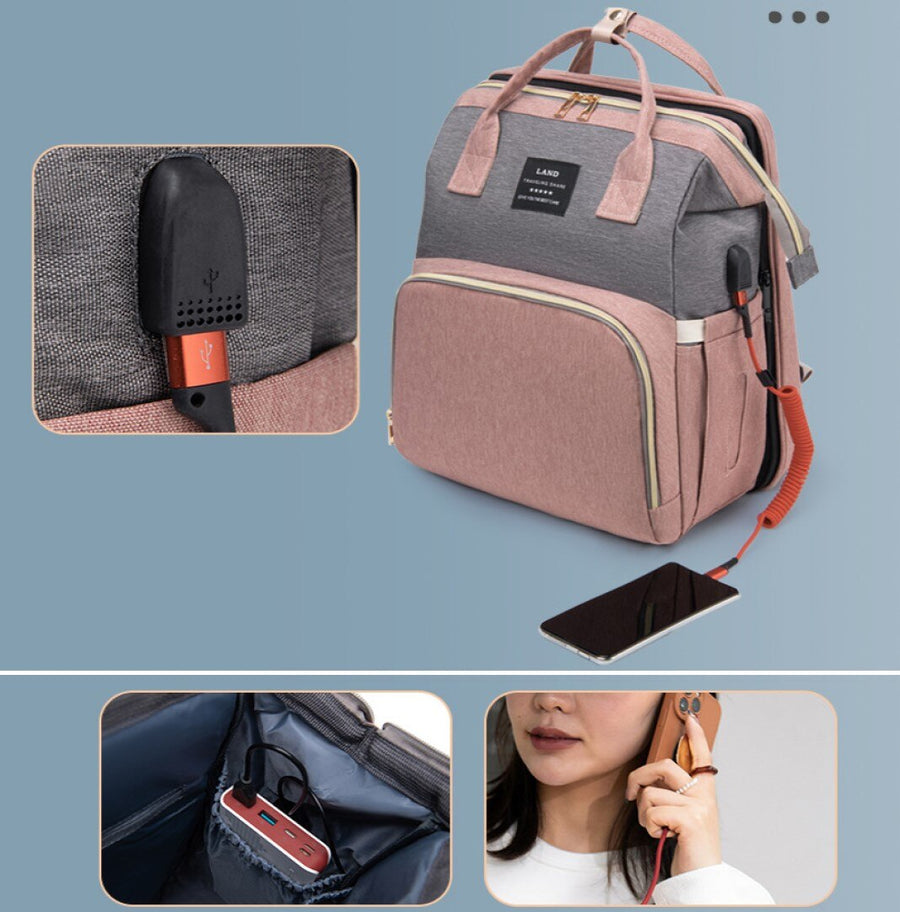 Bolsas de fraldas e Mini berço para mamãe bebê mochila trocador de sombra rede mosquiteira carregamento USB carrinho de bebê bolso para pendurar brinquedos grátis