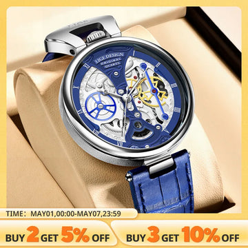 2024 LIGE New Fashion Hollow Watches Men Business Watch Male Casual Leather Skeleton Quartz Wrist Watch Relogio Masculino+BOX