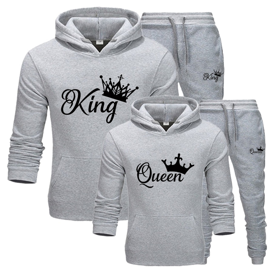 Conjunto esportivo com capuz estampada em duas peças unissex.