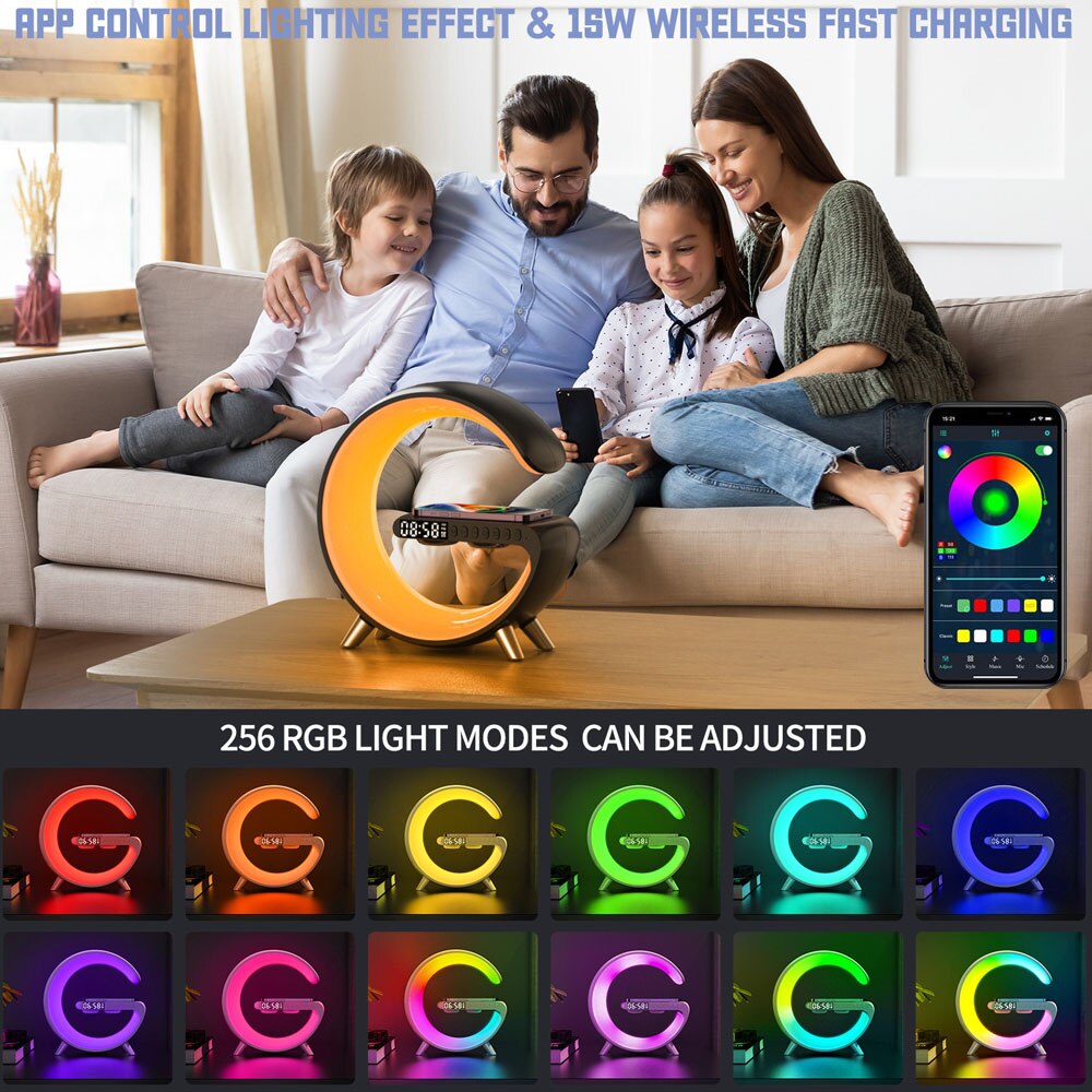 Caixa de som, Carregador e despertador inteligente em Led com auto falante e bluetooth