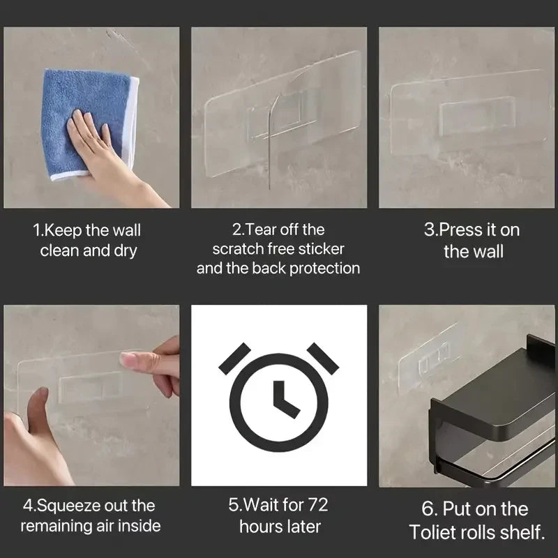 Suporte de papel higiênico de fácil instalação sem perfuração