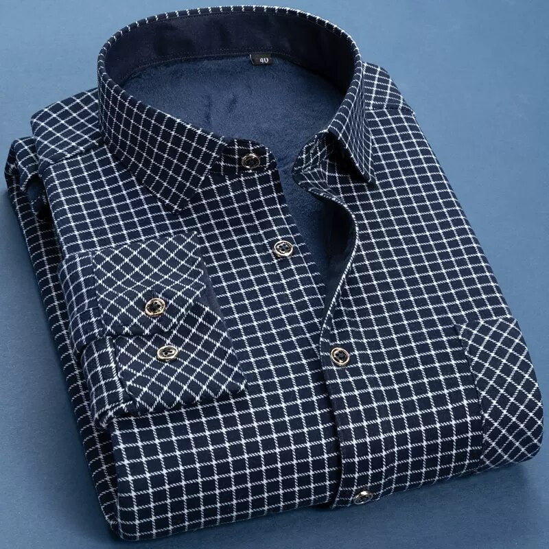Camisa de manga comprida plus veludo grosso xadrez de alta qualidade