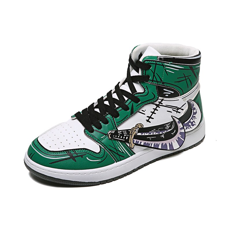Tênis de skate alto masculino, vulcanizado, sapatilha animada de couro verde