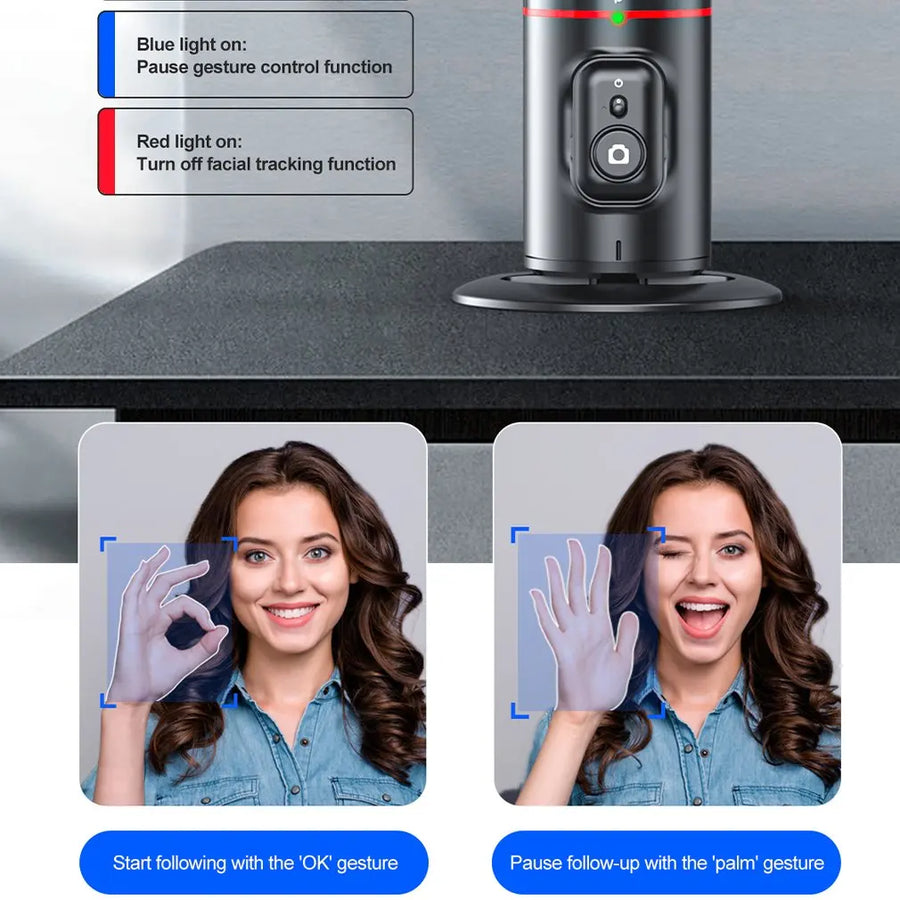 Tripé de Rastreamento Facial Automático com Rotação 360° para TikTok e Muito Mais!