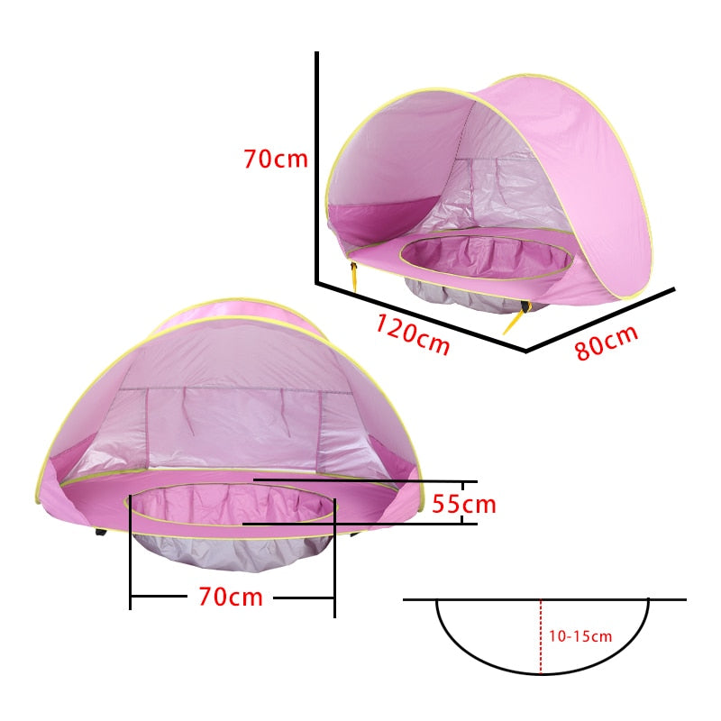 Barraca para bebês portátil com sombra para praia e  piscina com proteção solar UV