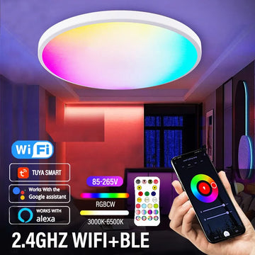 Luz de teto redonda LED WIFI inteligente compatível com Alexa Google Assistant pra casa