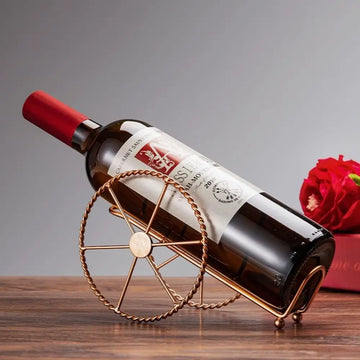 Suporte para vinho metal retrô com rodas de ferro bronze