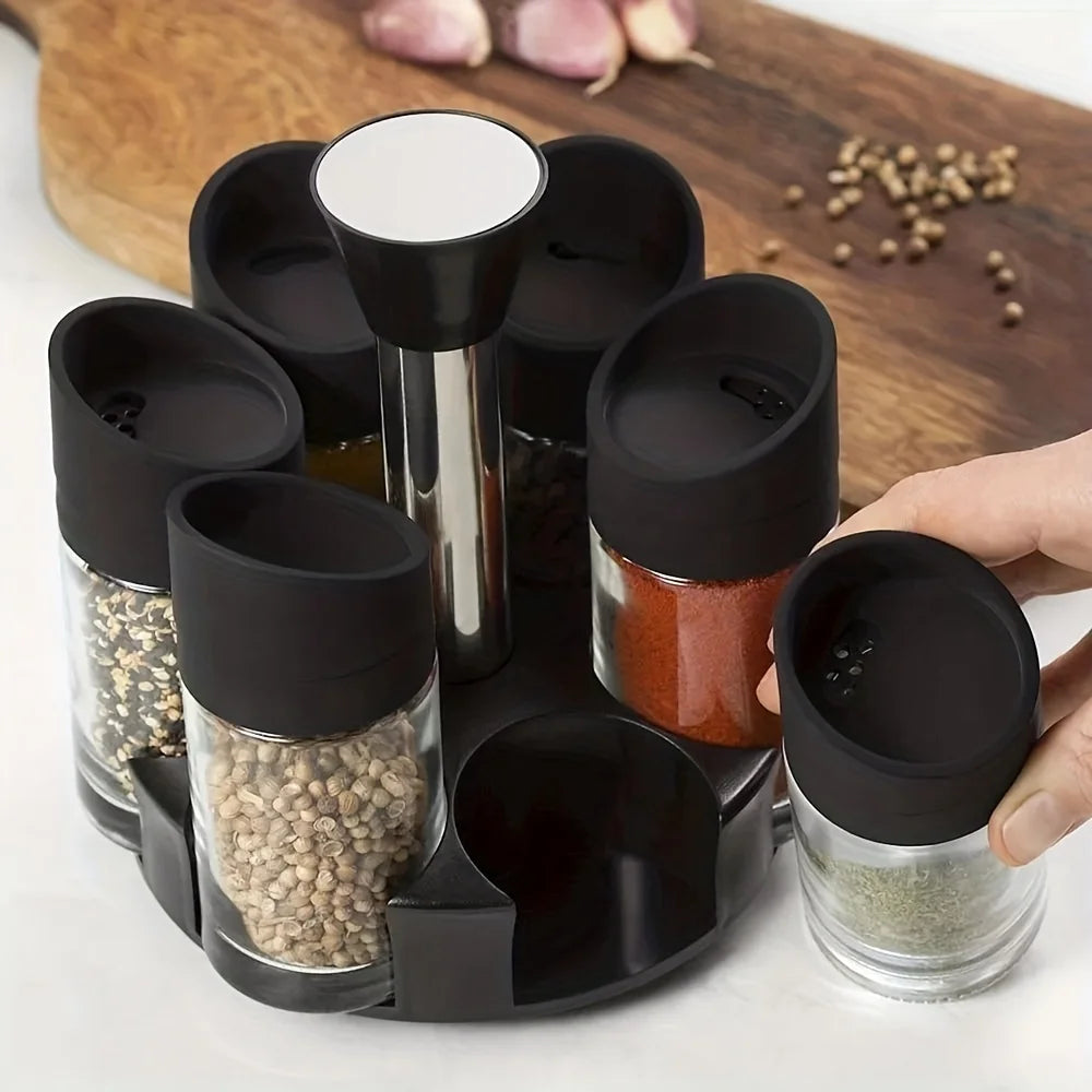 Conjunto com Prateleira giratória para temperos com 6 potes