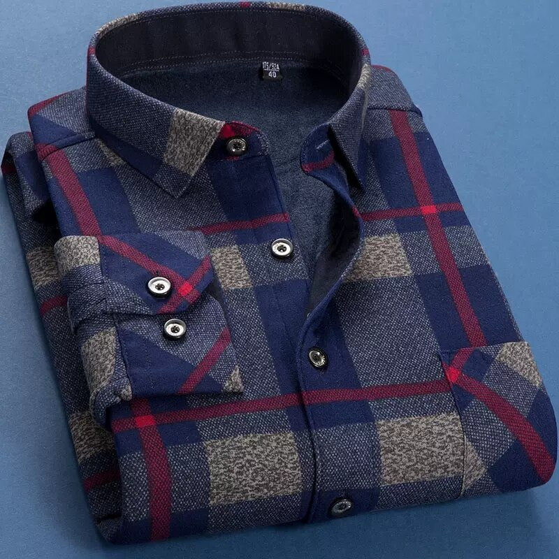 Camisa de manga comprida plus veludo grosso xadrez de alta qualidade