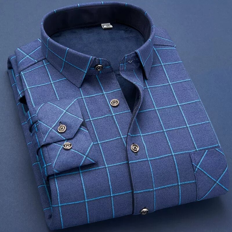 Camisa de manga comprida plus veludo grosso xadrez de alta qualidade
