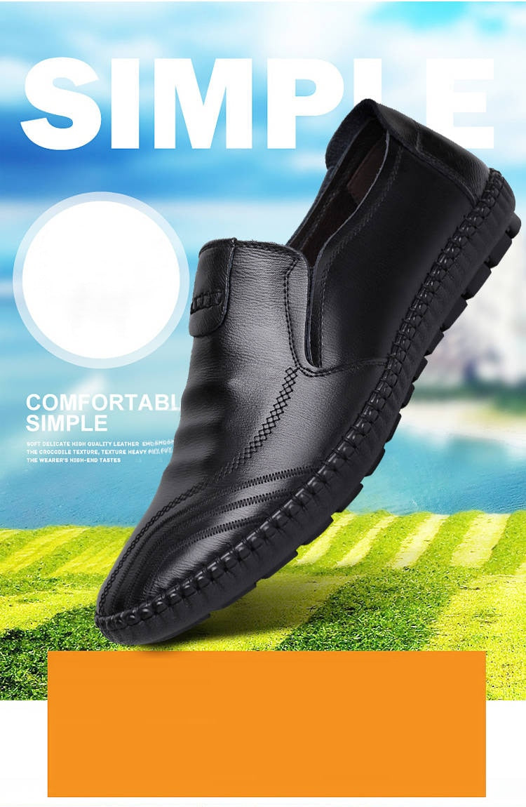 Sapato de couro casual masculino, superfície macia, fundo macio e respirável.