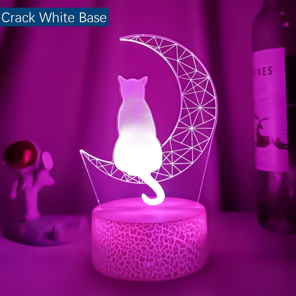 Mais recente luz noturna acrílica 3D led lua e gato