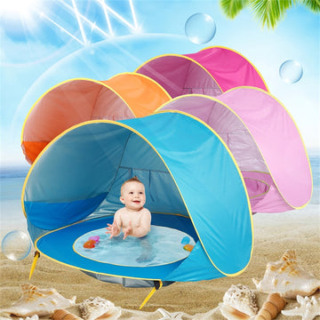 Barraca para bebês portátil com sombra para praia e  piscina com proteção solar UV