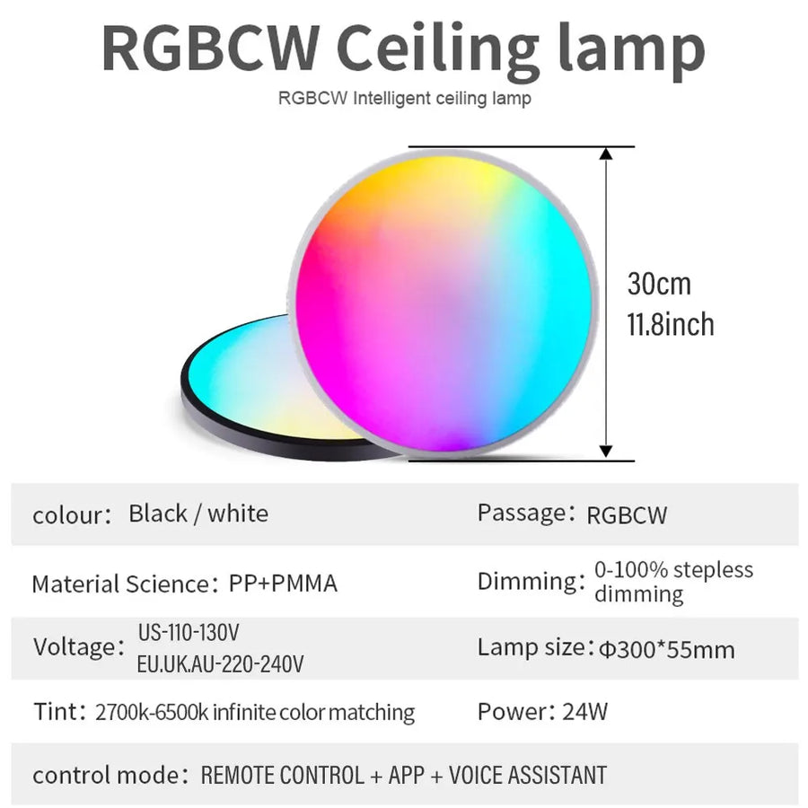 Luz de teto redonda LED WIFI inteligente compatível com Alexa Google Assistant pra casa