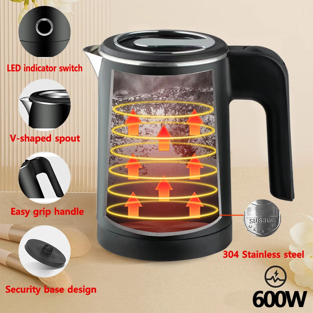 Chaleira elétrica de viagem, chá, café, 800ml, aço inoxidável, portátil e smart