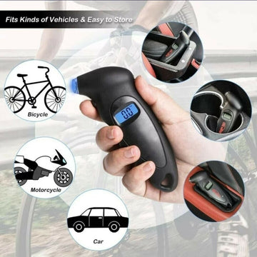 Ferramenta de teste de medidor de pressão de ar de pneu LCD digital portátil para carro, moto, bicicleta.