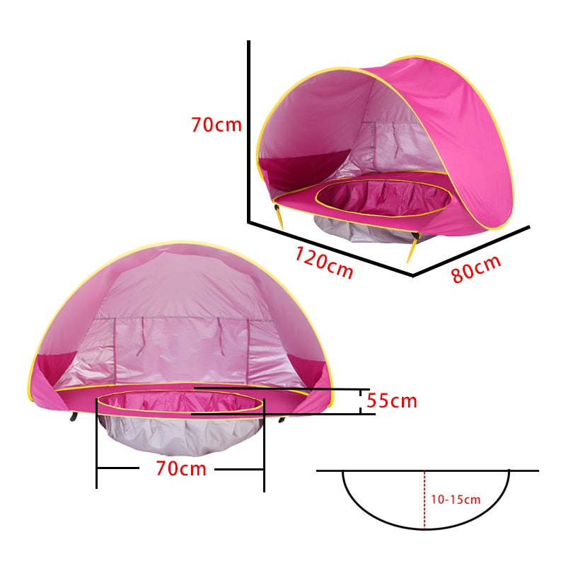Barraca para bebês portátil com sombra para praia e  piscina com proteção solar UV