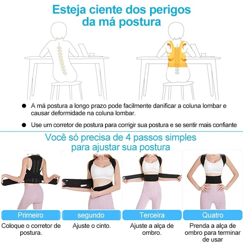 Cinto Reforçado Coluna e Lombar e Corretor de Postura com Colete Ajustável