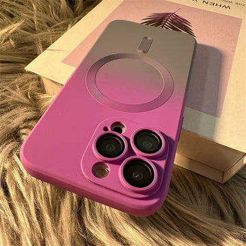 Capa de Luxo com padrão gradiente de carga sem fio para iPhone de silicone magnético macio