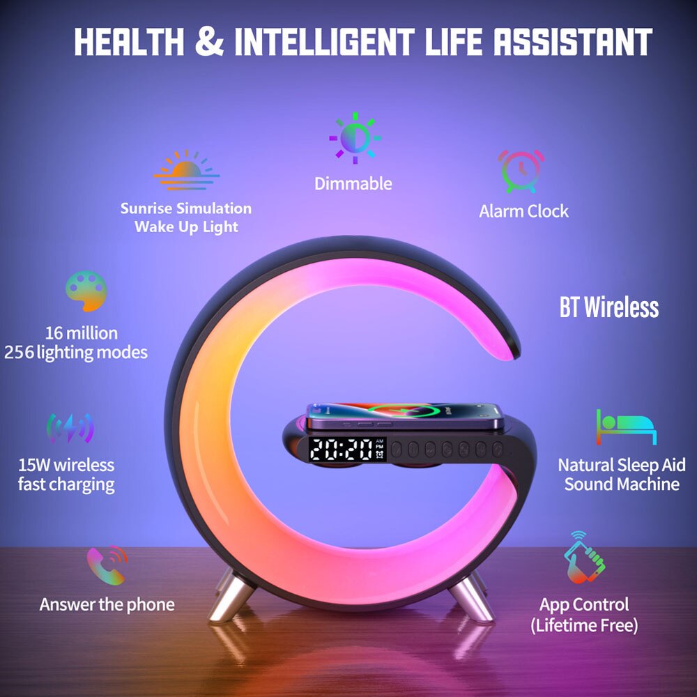 Caixa de som, Carregador e despertador inteligente em Led com auto falante e bluetooth