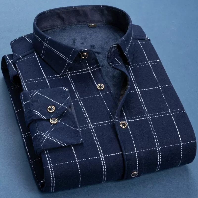 Camisa de manga comprida plus veludo grosso xadrez de alta qualidade