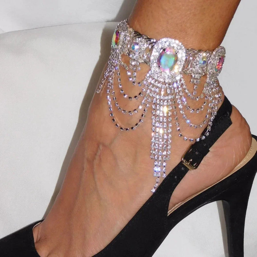 Crystal Tassel Arm Chain Bracelet Bridal Hand Accessories Belly Dance Designer Bling Rhinestone Bangle Anklet Dress Jewelry