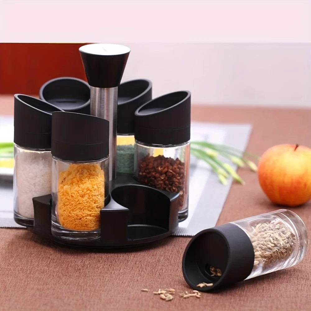 Conjunto com Prateleira giratória para temperos com 6 potes