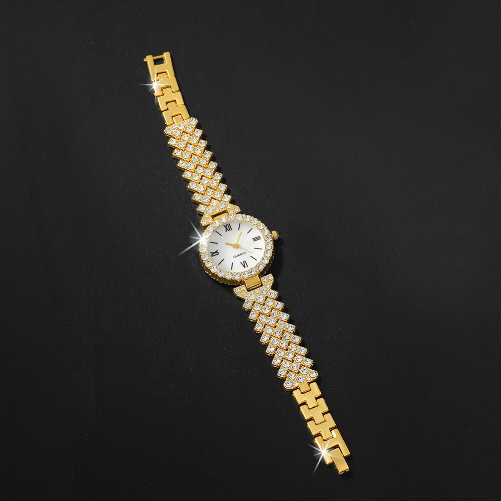 6 peças delicadas  relógio de quartzo com strass com conjunto de joias