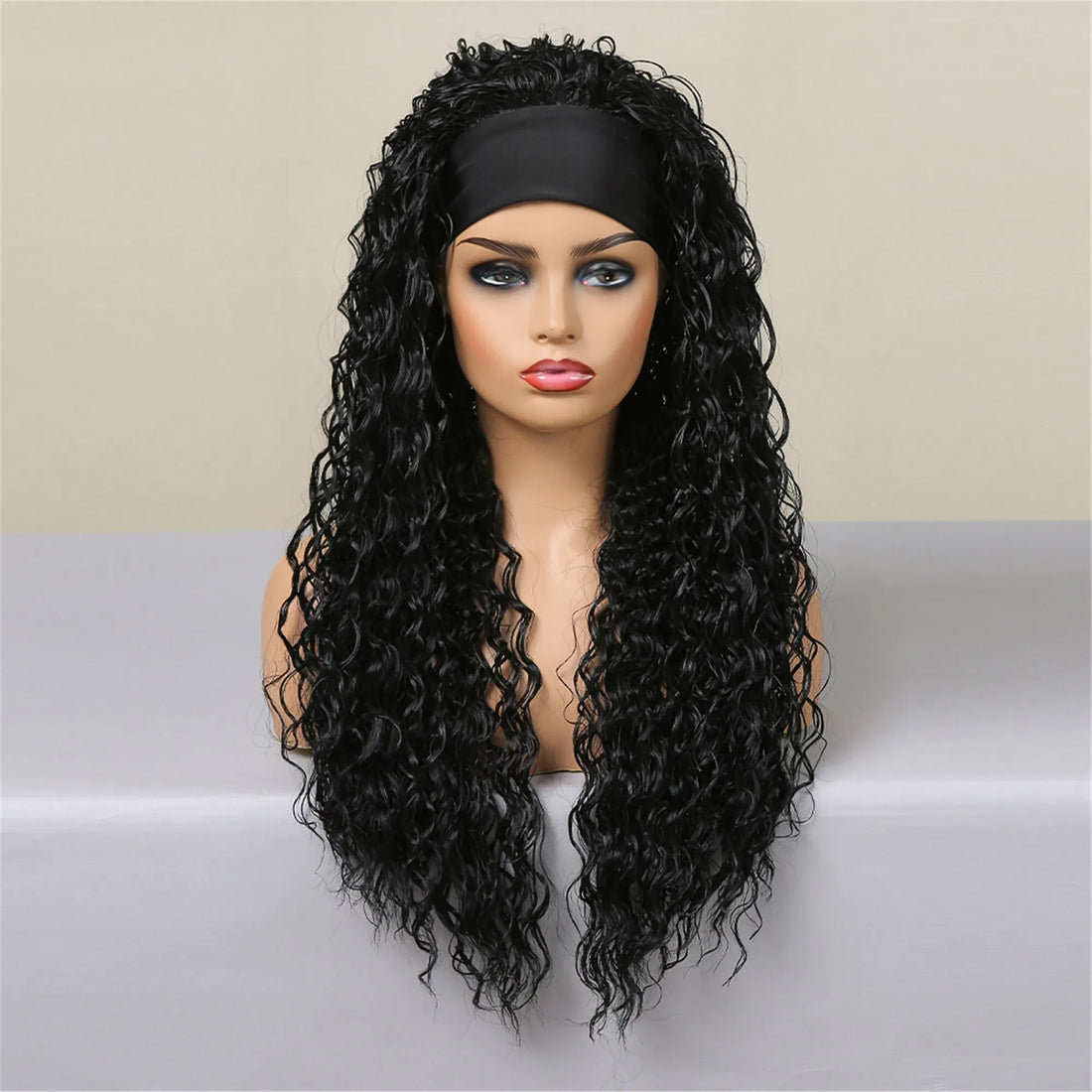 Peruca Sintética Cacheada com Faixa de Cabelo Longa e Natural  –  Afro Ondas Profundas