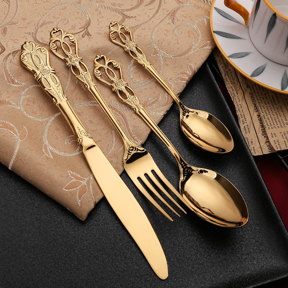 Luxuoso conjunto com 24 peças cor ouro Retro estilo europeu