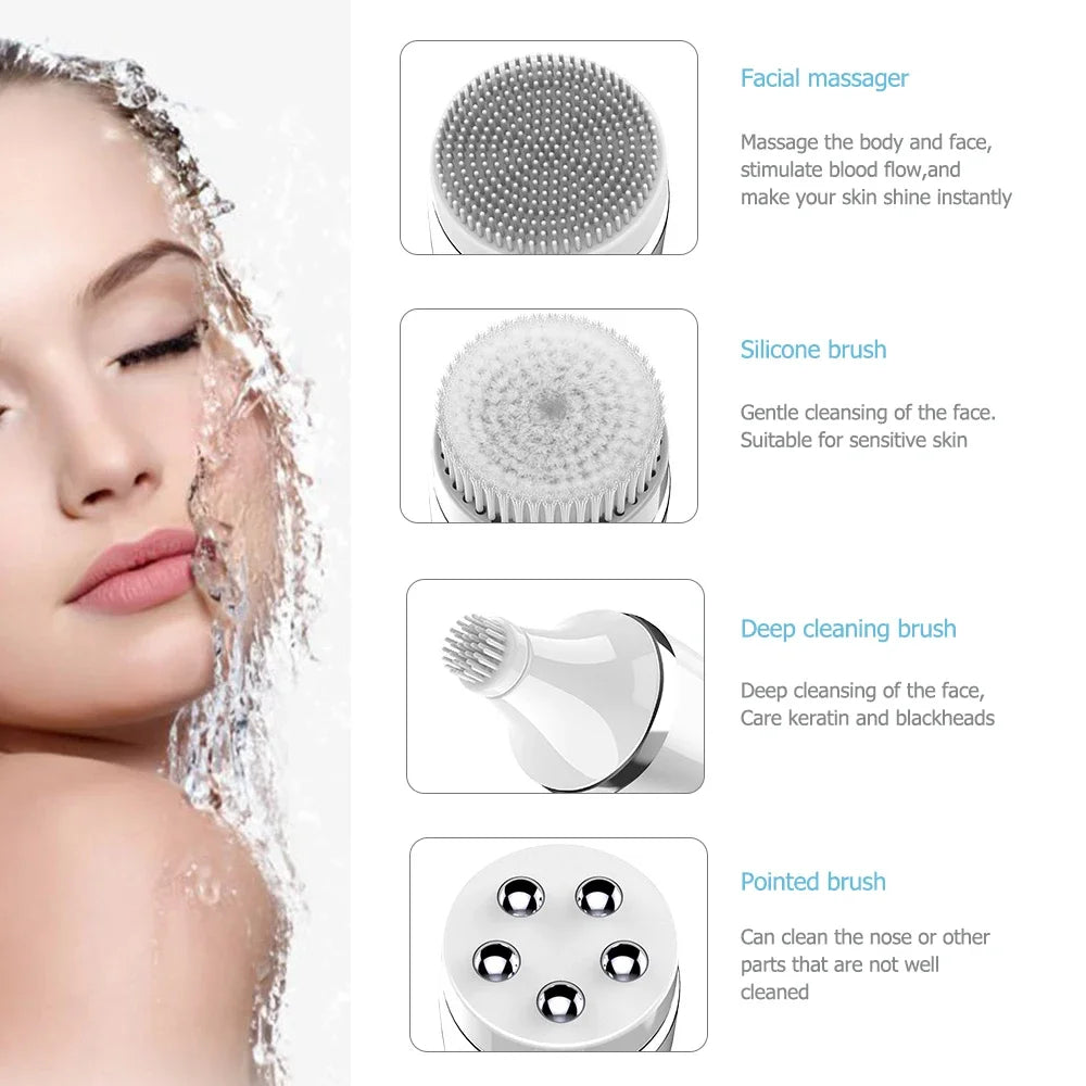 Escova Limpeza Facial 4 em 1: Solução Completa para Peles Sensíveis