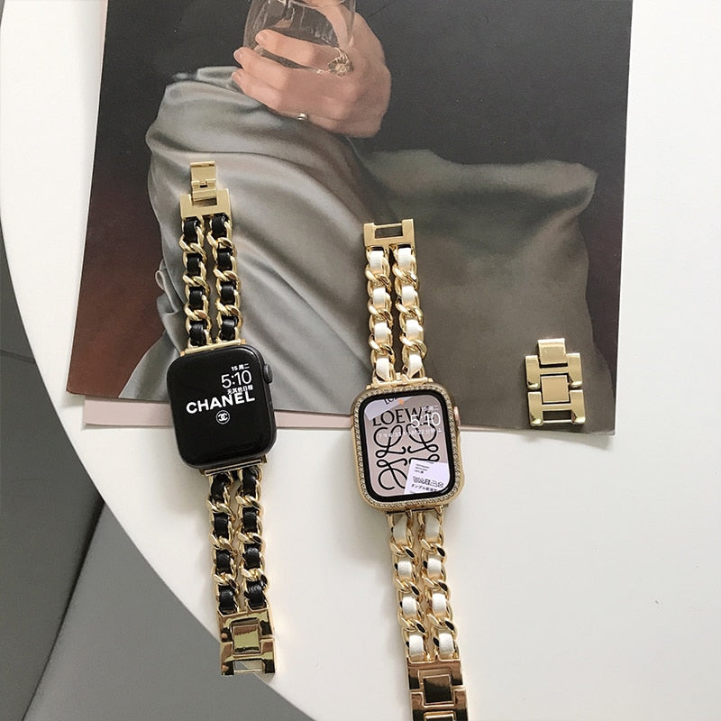 Pulseira de couro e metal de luxo para Apple e Smart Watch
