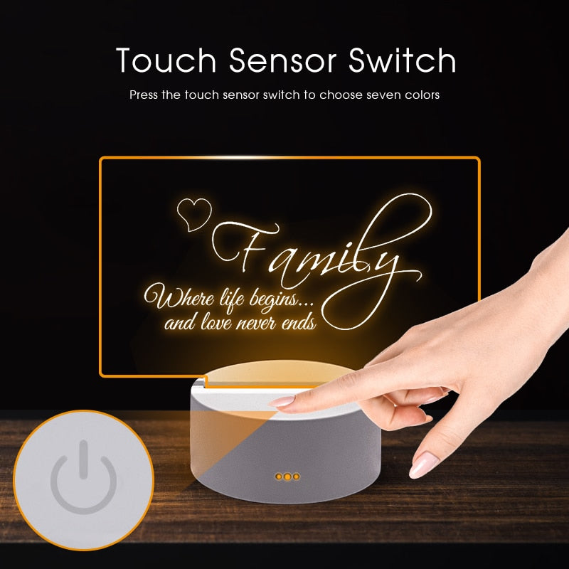 Quadro de anotações luz noturna led criativa com caneta