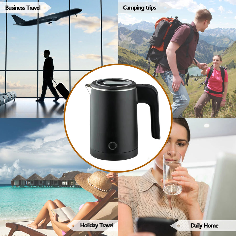 Chaleira elétrica de viagem, chá, café, 800ml, aço inoxidável, portátil e smart