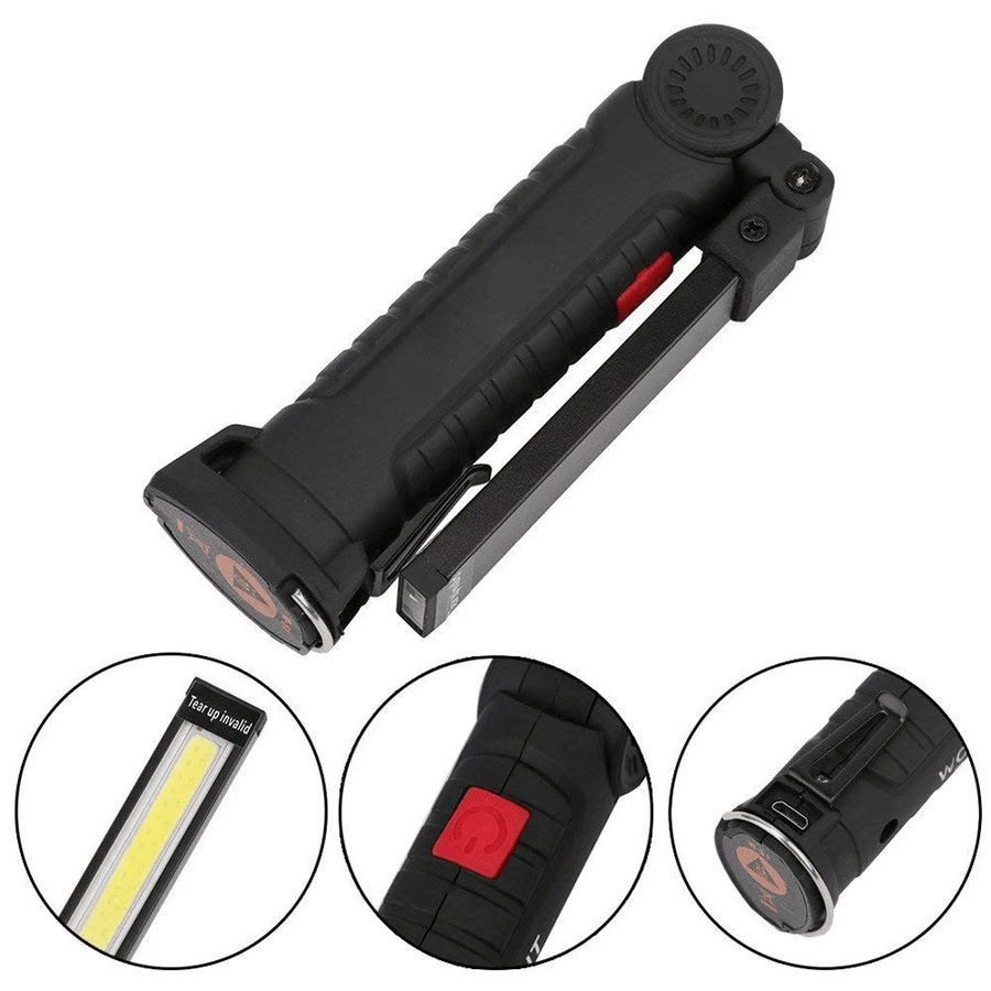 NOVA Lanterna LED Recarregável Portátil - Luz de Trabalho com Gancho e Base Magnética