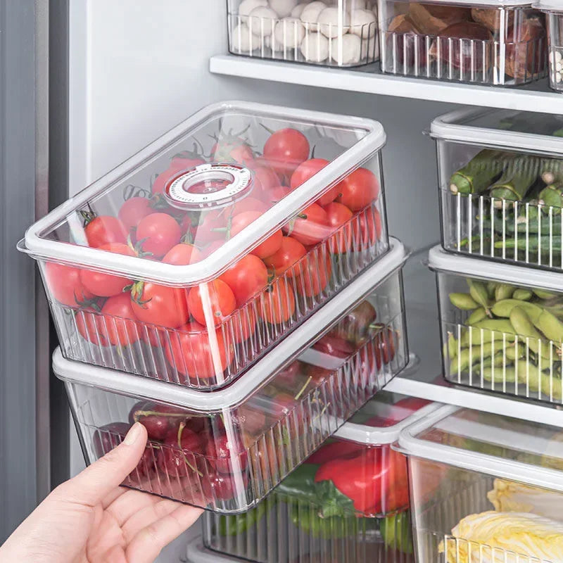 Organizador de geladeira transparente de alimentos Cestas de frutas e vegetais frescos