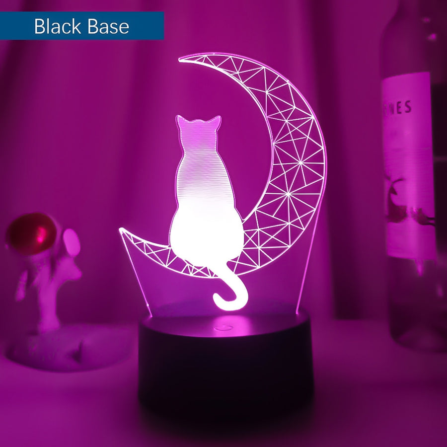 Mais recente luz noturna acrílica 3D led lua e gato