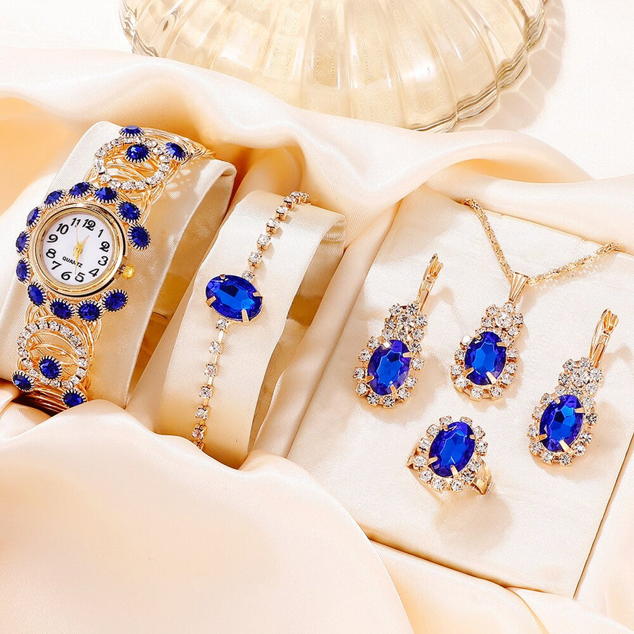 Conjunto de 6 peças de luxo feminino, pulseira, relógios de quartzo e magnético.